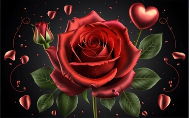 Happy Valentine's Day card template featuring a realistic red rose backdrop