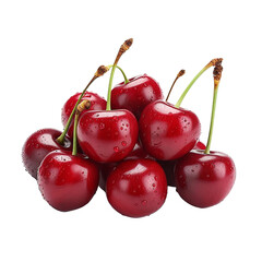 Bunch of fresh red cherries fruits isolated on transparent background