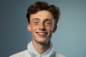 Fototapeta premium portrait of a young boy with a smile on a light background. People concept.