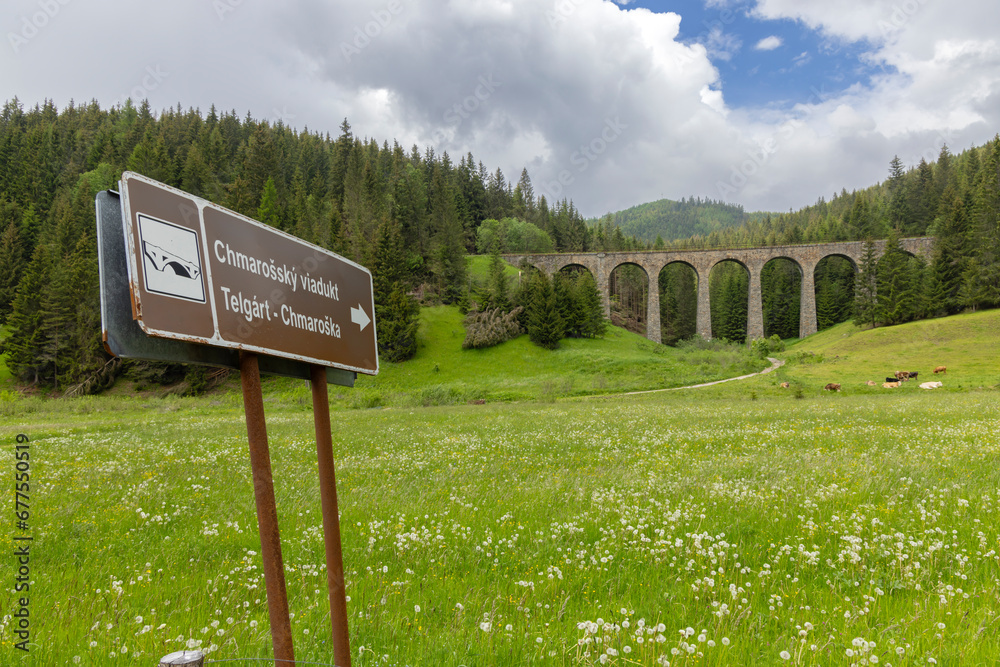 Poster railway bridge chramossky viadukt near telgart, horehronie, slovakia