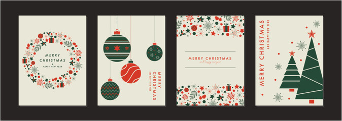 クリスマスカードセット　フレーム　背景　ツリー　オーナメント　おしゃれ - obrazy, fototapety, plakaty