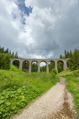 Fototapeta na wymiar Railway bridge Chramossky viadukt near Telgart, Horehronie, Slovakia