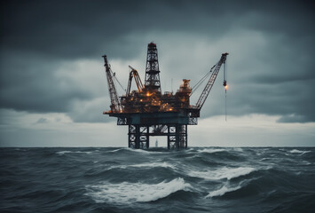 Industrial Bravery: Offshore Oil Rig in Stormy Waters