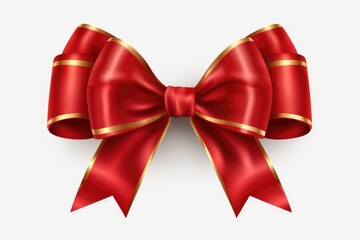 Naklejka premium Red Ribbon And Bow With Gold On White Background. Сoncept Holiday Gift Wrapping, Elegant Present Decoration, Festive Ribbon And Bow, Luxurious Gift Packaging