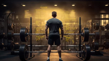Poster Fitness Photo of a strong man in the gym lifting a dumbbell.