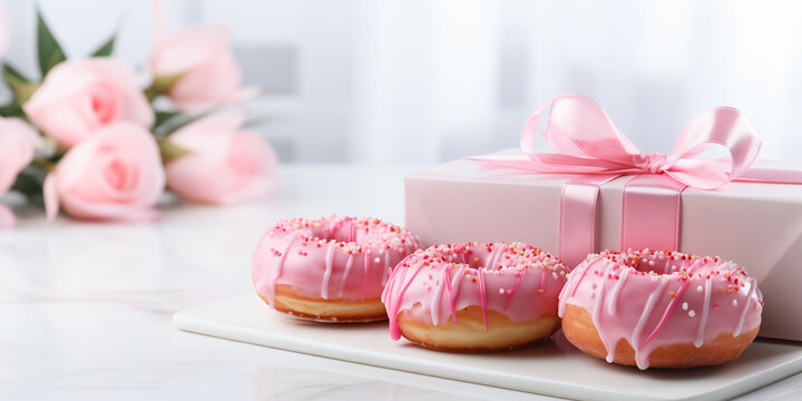 doughnuts with pink glaze for the girl you love on valentine's day