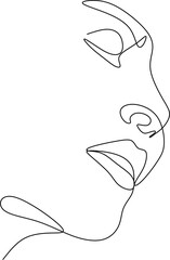 Continuous line drawing of Portrait of a Beautiful Woman's face. The Concept of Skin Beauty Care for young female models. Fashion beauty model with a white background. Vector