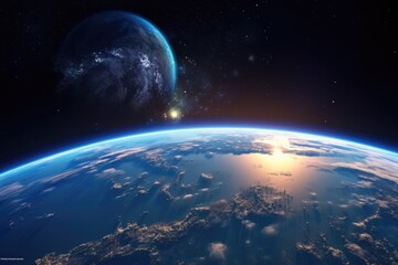 Illustration of planet Earth with light and clouds in outer space