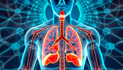 3D Visualization Illustration of the Comprehensive Anatomy of the Human Respiratory System - obrazy, fototapety, plakaty