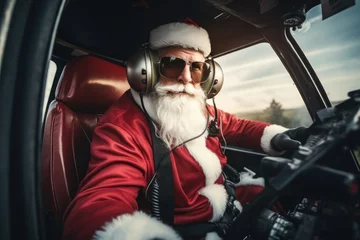 Zelfklevend Fotobehang Santa Claus In Helicopter, Airlifting Gifts To Remote Locations © Anastasiia