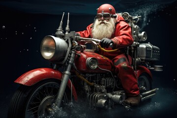 Fototapeta premium Santa Claus In Submarine, Exploring The Wonders Of The Deep Sea