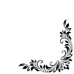 Abstract pattern, decorative element, clip art with stylized leaves, flowers and curls in black lines on white background. Corner vintage ornament, border, frame