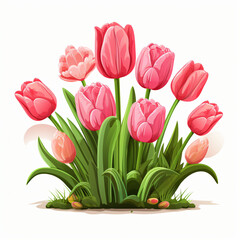 Tulip Flower Bed Clipart isolated on white background