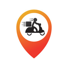 Riding a scooter delivery logo.  delivery logo vector template on white background
