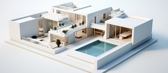 Fototapeta na wymiar The architectural concept for the house was brought to life through a detailed ai illustration showcasing a clean white background with graphic line work highlighting the unique design of t