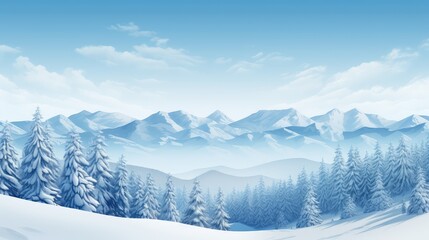 Fototapeta na wymiar landscape snow view pine pine illustration winter tree, travel background, sky beautiful landscape snow view pine pine