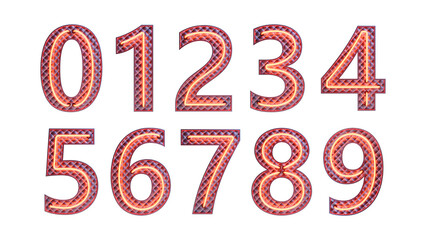 Alphabet. Set of retro neon 3d numbers isolated on a transparent background. 3d illustration. png.