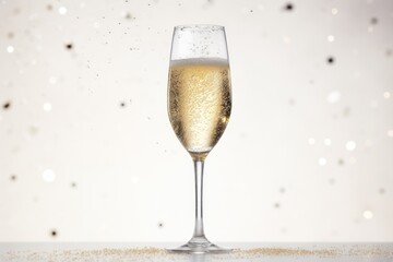 Light festive glass of champagne on bokeh background