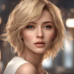 Naklejka premium A beautiful mature woman with blonde hair and attractive look 