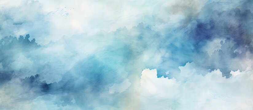 The abstract watercolor illustration on the grunge blue background with textured paper creates a stunning art design resembling the beauty of fluffy clouds in a brush painted masterpiece pe