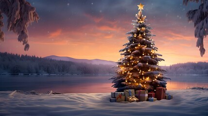 Magischer Winterzauber: Geschmückter Weihnachtsbaum und Geschenke