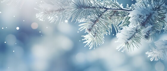 Weiße Winterpracht: Tannenzweige im Schnee als Beitragsbild für frostige Artikel - obrazy, fototapety, plakaty
