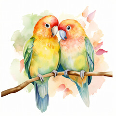 Watercolor Lovebird clipart isolated on white background