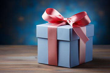 Blue Gift With Pink Ribbon With Space For Text