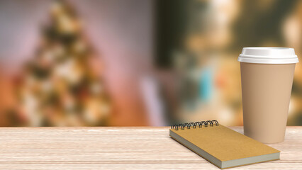 The Coffee cup on wood table for hot drink concept 3d rendering..