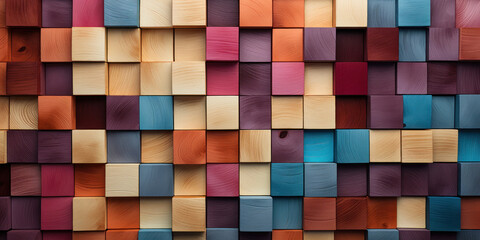 Wall made of wooden blocks in different colors