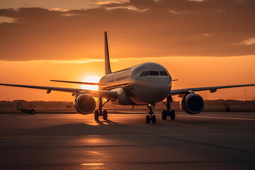 plane at sunset.