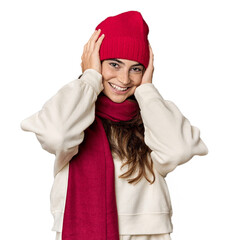 Caucasian woman in winter attire with Christmas concept