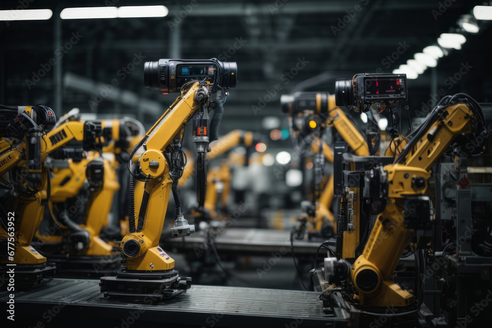 Poster Automated robots machines in a production factory