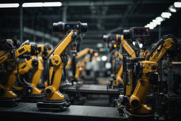 Automated robots machines in a production factory