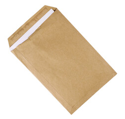 Open used yellow envelope isolated on white background. with clipping path