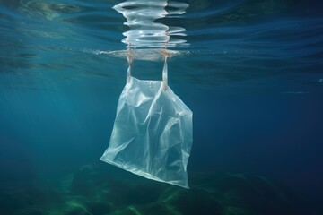 cellophane bag in the ocean. World plastic pollution