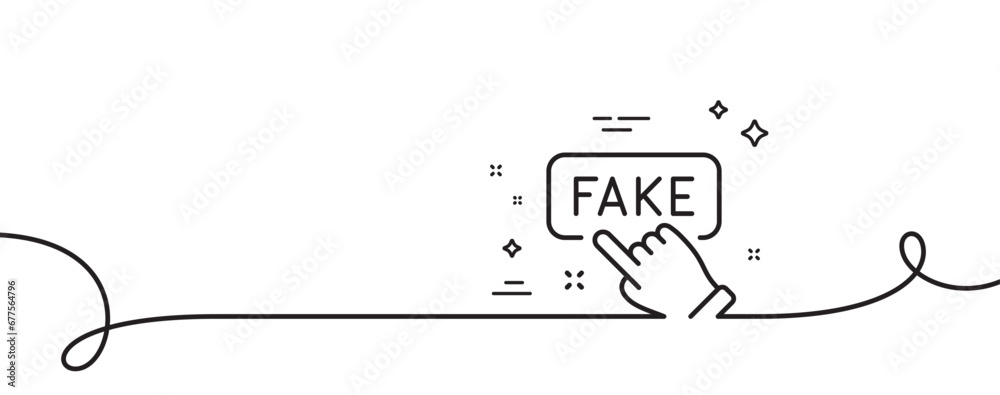 Poster fake information line icon. continuous one line with curl. propaganda conspiracy sign. web wrong tru