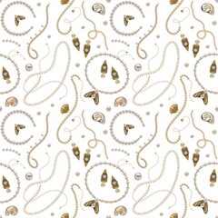Fototapeta premium Pearl jewellery illustration. Seamless Pattern