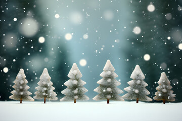 Simple cartoon new year trees on christmas snowing green background