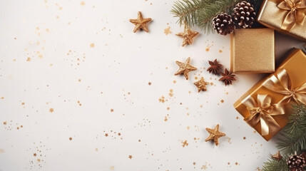 Fototapeta premium Christmas atmosphere background with copy space top view