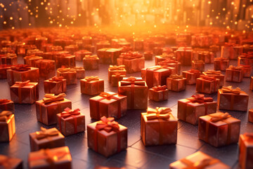 Obraz premium Red present boxes background, christmas festive pattern