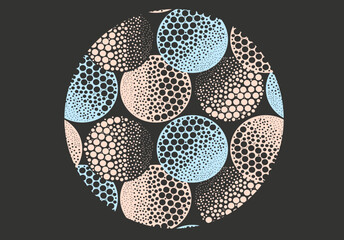 abstract circular pattern with floating bubbles in ivory black blue shades - 677566352