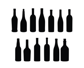 Fototapeta na wymiar wine bottles silhouette set. various types of liquor ,alcohol ,champagne bottle 