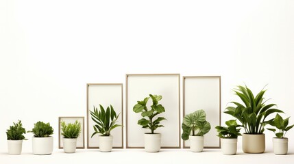 Green Mockup Frames Featuring Most Popular Houseplants: Ideal for Technology, Interior Design,...