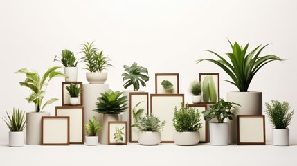 Green Mockup Frames Featuring Most Popular Houseplants: Ideal for Technology, Interior Design,...