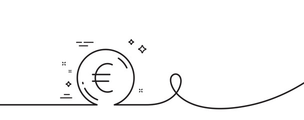 Euro money line icon. Continuous one line with curl. Eur currency sign. Cash coin symbol. Euro money single outline ribbon. Loop curve pattern. Vector