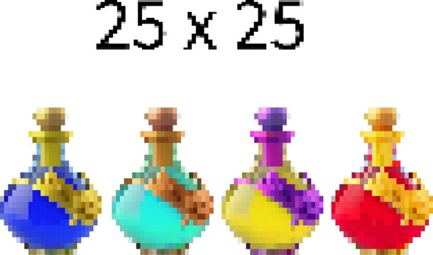 pixel art potion bottles 25x25 pixels