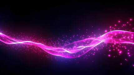 3d Abstract neon wallpaper. Glowing pink dynamic lines over black background. Light drawing trajectory