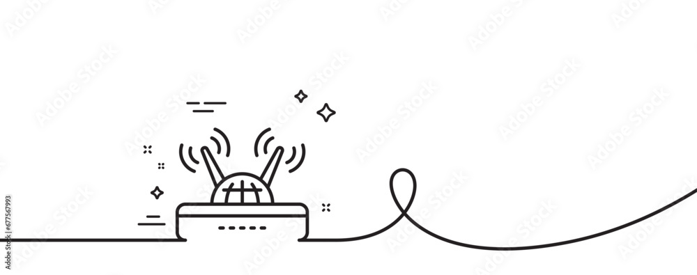 Poster wifi router line icon. continuous one line with curl. computer component sign. internet symbol. wifi