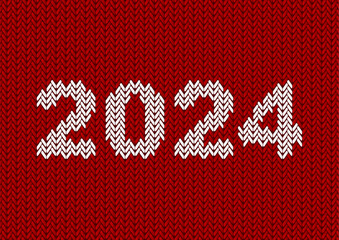 Red and white abstract knitted 2024 New Year background. Vector design